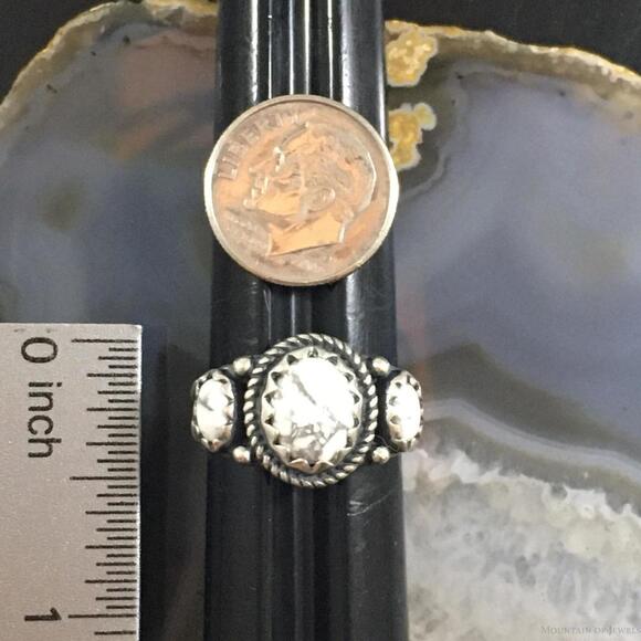 Carolyn Pollack Southwestern Style Sterling 3 Oval Howlite Ring For Women - Picture 9 of 10